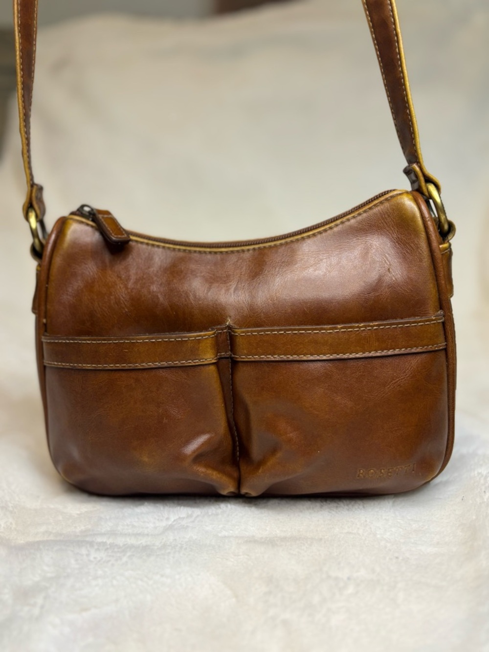 Vintage Rosetti Brown Leather Shoulder Bag + Wallet Y2K Baguette